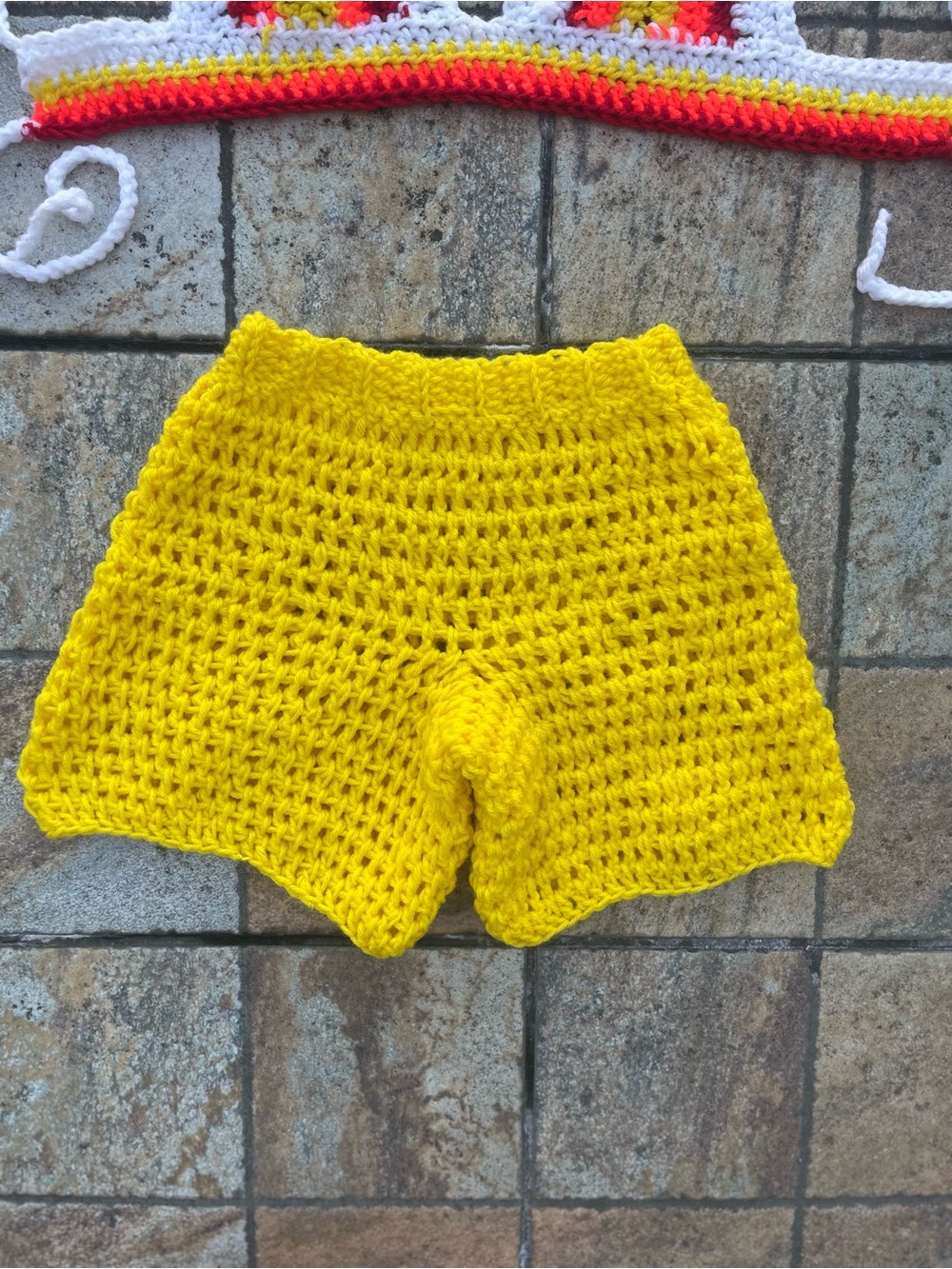 Handmade Yellow Crochet Women's Shorts | Fitted Shorts - Medium | Soft Stitch